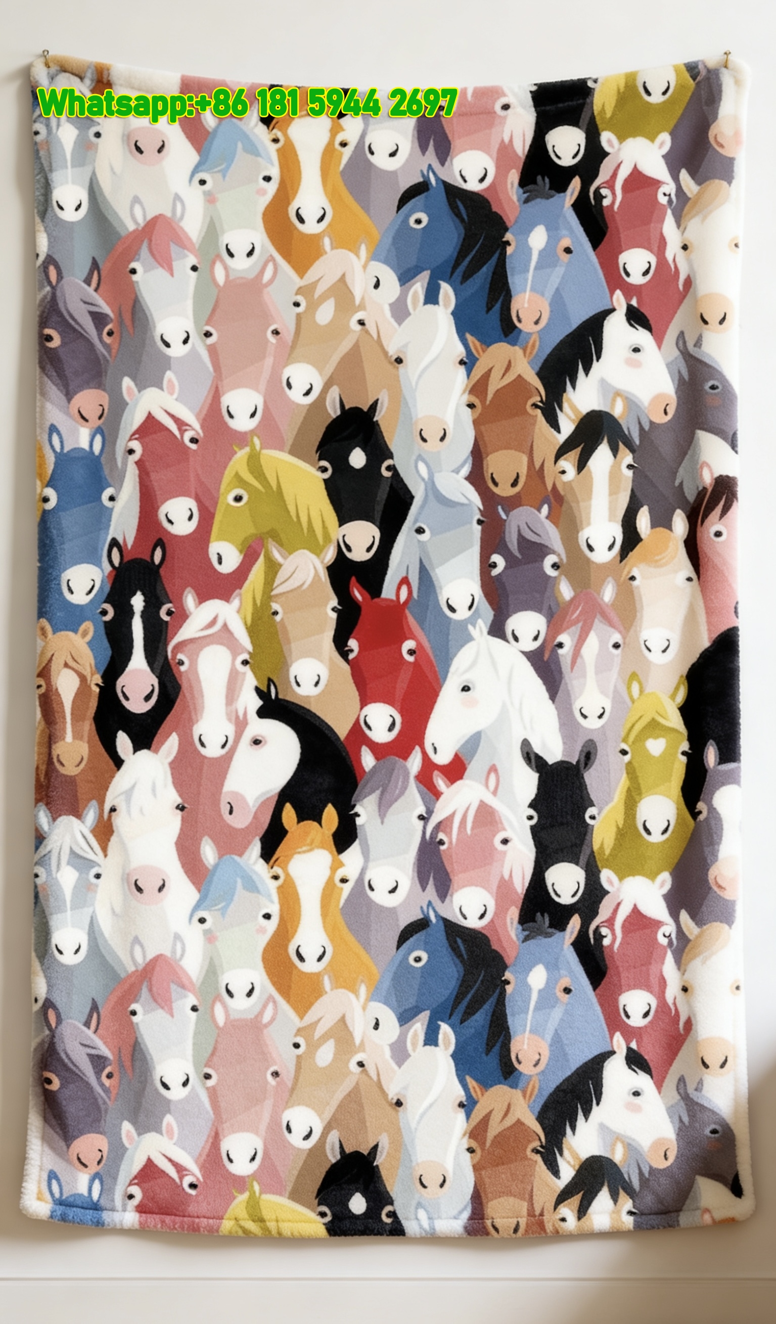 Hermes Colorful Cartoon Horse Herd Flannel Throw Blanket IMG_5444
